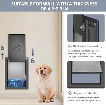 [Petoasis] 3-Flaps Dog Door for Wall, Rust Proof Aluminum Alloy Frame, Extreme Weather Dog Door Can Block Wind, Snow, and Rainwater Intrusion (Black, Large for Wall)
