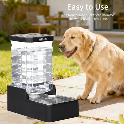 RIZZARI Stainless Steel Pet Water Feeder: 9L Large Gravity Waterer - Less Refills All-Day Water - No Mess Keeps Floors Dry - Quiet Refill - for Medium to Large Dogs - Workday/Day Trip