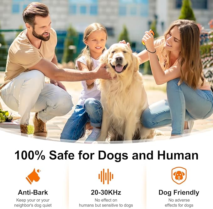 Dog Bark Deterrent Devices Anti Barking Device for Dogs Ultrasonic Bark Stopper Portable Dog Training Tool Indoor Outdoor Up to 50ft Correct Bad Behavior of Own or Neighbor's Dog (Orange)