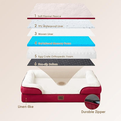 EHEYCIGA Orthopedic Dog Bed for Small Dogs, Waterproof Memory Foam Small Dog Beds with Sides, Non-Slip Bottom and Egg-Crate Foam Medium Pet Couch Bed with Washable Removable Cover,Red