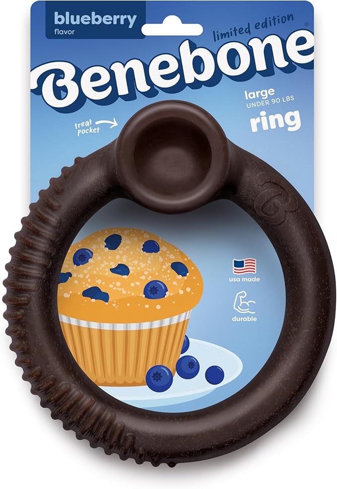 Benebone Ring Durable Dog Chew Toy for Aggressive Chewers – Limited Edition Blueberry Flavor, Large