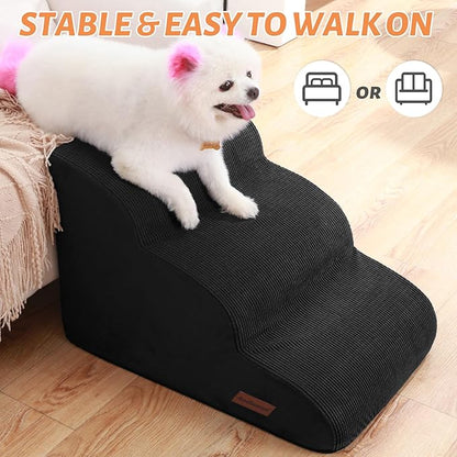 Aodisman 3-Step Dog Ramp and Stairs for Sofa and Chair - Non-Slip Sturdy Pet Steps for Small Dogs and Cats,15.7" H,Black