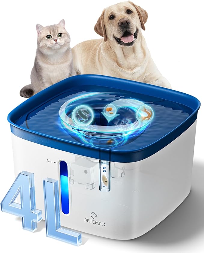 Cat Water Fountain, 135oz/4L Ultra Quiet Dog Water Fountain, Instant Clean Vortex Design, Pet Water Fountain for Cats Dogs Multiple Pets, Automatic Dog Water Dispenser with LED Light
