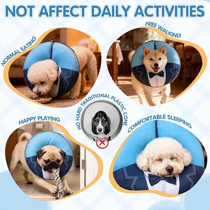 EXPAWLORER X-Large Widen Soft Dog Cone Collar - Inflatable Dog Neck Donut Collar Alternative After Surgery to Stop Licking,Adjustable Protective Recovery E Collar(Blue Suit)