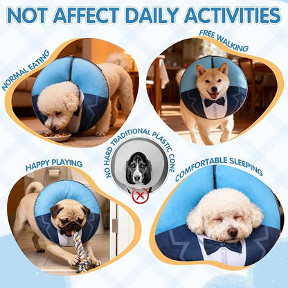 EXPAWLORER X-Large Widen Soft Dog Cone Collar - Inflatable Dog Neck Donut Collar Alternative After Surgery to Stop Licking,Adjustable Protective Recovery E Collar(Blue Suit)