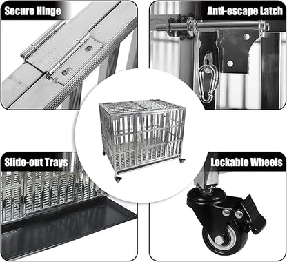Confote 37/47 Inch Heavy Duty Dog Crate Metal Cage Kennel, High Anxiety Pet Cage with Lockable Wheels & Double Doors for Small Medium Large Dogs (SS-37)