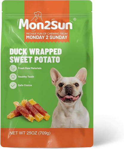 MON2SUN Dog Treats, Duck Wrapped Sweet Potato, High Protein, Low Fat, No Rawhide, Easy to Digest, Suitable, 25 oz