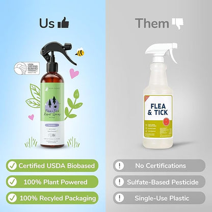 kin+kind Flea and Tick Spray for Dogs – Plant Based Flea Spray with Rosemary, Lavender & Cedarwood Oil – Pet Supplies for Bugs and Pests – Flea & Tick Pet Spray Prevention 12 fl oz
