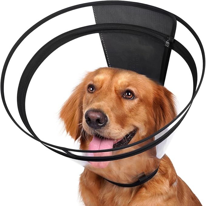 Dog Cone, Transparent Recovery Collar for Large Medium Small Dogs, E Collar After Surgery to Stop Licking, Depth Adjustable Soft Cone Not Block Vision Patented