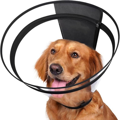 Dog Cone, Transparent Recovery Collar for Large Medium Small Dogs, E Collar After Surgery to Stop Licking, Depth Adjustable Soft Cone Not Block Vision Patented