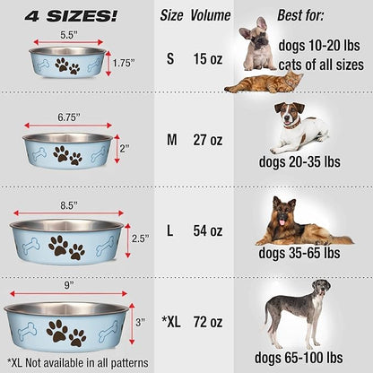 Loving Pets Bella Dog Bowls- Stainless Steel Dog & Cat Bowls - Spill Proof Dog Food Bowl, Cat Bowl, Puppy Essentials & Pet Supplies Great for Home & Travel (Medium 20-35 lbs, Murano Blue)