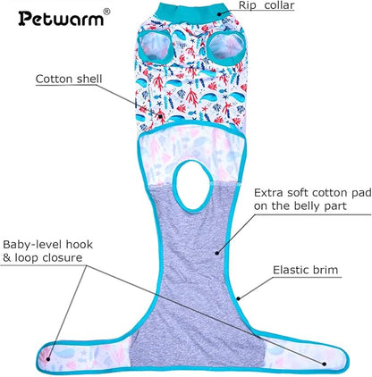 PetWarm Dog Neuter Recovery Suit Male, Recovery Suit for Dogs After Surgery, Recovery Shirt for Dog Abdominal Wounds Bandages Cone E-Collar Alternative, Underwater World Pattern, Blue, XS