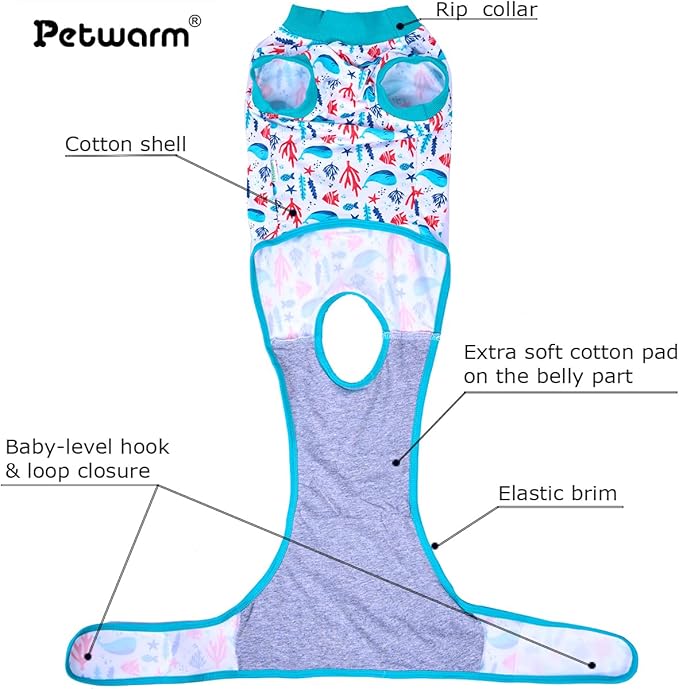 PetWarm Male Dog Recovery Suit for After Neuter Surgery, Recovery Suit for Dogs After Surgery, Cone E-Collar Alternative, Pet Surgical Recovery Suit, Underwater World Pattern, Blue, S