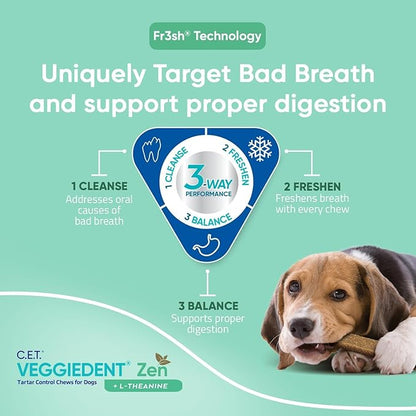 Virbac C.E.T.® VEGGIEDENT® Zen Tartar Control Chews for Dogs - Multifunctional to Support Mental Well-Being, VOHC Approved - Medium 22-66lbs