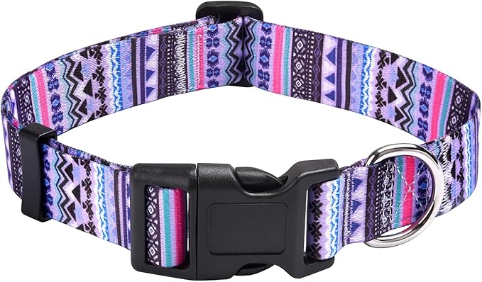 Mihqy Dog Collar with Bohemia Floral Tribal Geometric Patterns - Soft Ethnic Style Collar Adjustable for Small Medium Large Dogs(Purple Bohemia,XS)