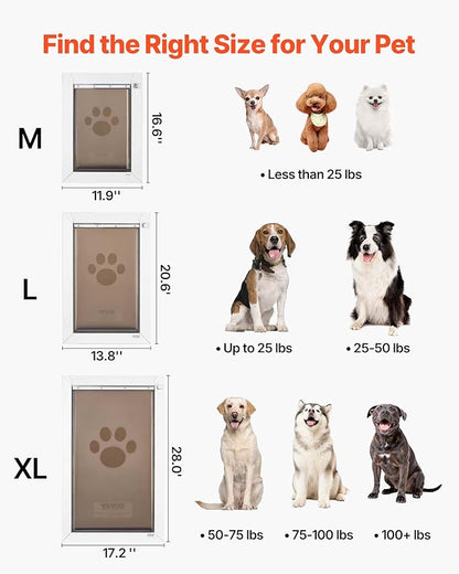 VEVOR Pet Door, X-Large, with Double Magnetic Flaps and Metal Frame, Strong and Weatherproof Dog Door for Interior and Exterior Doors, Easy to Install, Easy in-and-Out Access for Doggies, White