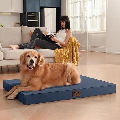 Outdoor Extra Large Dog Bed, Jumbo Waterproof Dog Bed for Large Dogs, Orthopedic Egg Crate Foam Pet Mat with Removable Oxford Cooling Cover, Navy