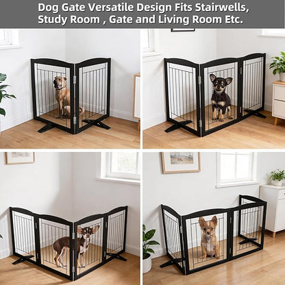 ZJSF Freestanding Dog Fence Indoor, Foldable Dog Gate for Doorways, Stairs or Hallways, Sturdy Wood Extra Wide Pet Gate with Support Feet for The House, Black, 24 "Height-2 Panels