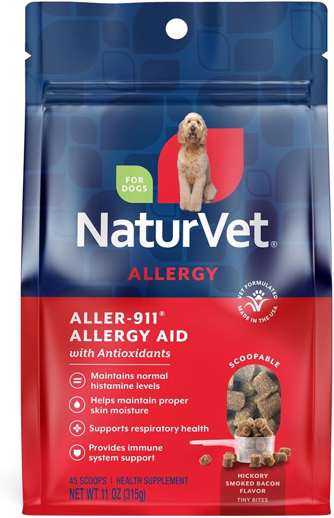 NaturVet Scoopables Aller-911 Dog Allergy Support Vitamins - Supports Immunity & Seasonal Allergies in Dogs - Hickory Smoked Bacon Flavored Pet Health Supplement | 11oz Bag