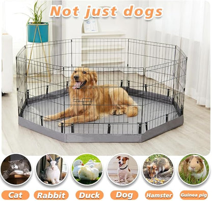 PJYuCien Dog Playpen Bottom Pad, Fits 24 Inch 8 Panels Regular Octagon Metal Exercise Pet Pen, Elastic Buckles Connections, Grey (Note: Fence Not Included)