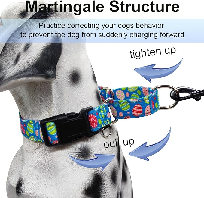 Easter Reflective Martingale Collar for Dogs with Quick Release Buckle Spring Holiday Dog Collars (Colorful Egg, Small)