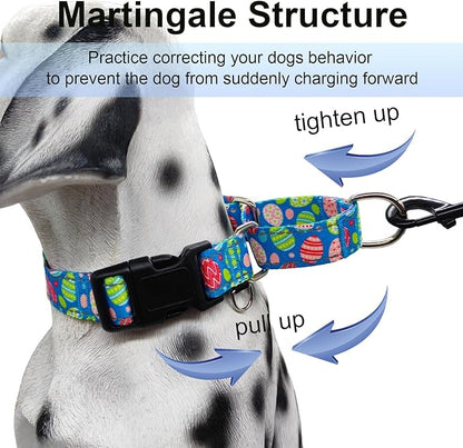 Easter Reflective Martingale Collar for Dogs with Quick Release Buckle Spring Holiday Dog Collars (Colorful Egg, Small)