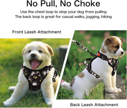 Petmolico No Pull Dog Harness Set, 4 Leash Attchment Easy Control Handle Reflective Vest Dog Harness for Small Breed,Harness and Leash Set with Poop Bag Holder, Small Yellow Peach Blossom