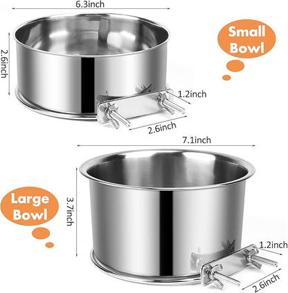 Dog Crate Water Bowl, 2 pcs Stainless Steel Large Dog Bowls 40oz & 60oz, Durable Anti-Spill Pet Metal Bowls for Cage Kennel Crate, Hanging Water/Food Bowl for Medium & Large Dogs