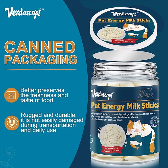 Natural High Protein Pet Milk Sticks - 100g Can Calcium Supplement Training Treats for Dogs & Cats Healthy Daily Snack，Teeth Cleaning，Dental Care