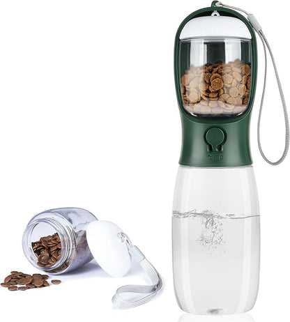 Dog Water Bottle with Food Container, Portable Leak Proof Pet Water Dispenser for Walking Hiking Travel, Puppy Essentials Accessories for Small Large Dogs, Dog Gifts (10oz/15oz/19oz)