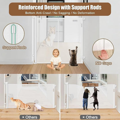 Reinforced 55" Extra Tall Cat Gate for Doorway - No Jumping Over/Crawling Under, Retractable Baby Gate for Cats Fits Openings up to 55" Wide, Retractable Dog Gate Indoor Tall Pet Gate for Stairs/White