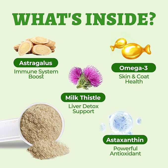 Wellix 8.8oz Milk Thistle for Dogs&Cats - Organic Milk Thistle Powder for Liver and Antioxidants Supplements - Rich in Omega-3 & Astragalus - Chicken Flavor