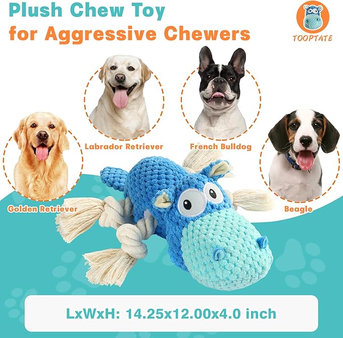 TOOPTATE Squeaky Dog Toys - Plush Stuffed Animal Dog Toys for Large, Medium, Small Dogs to Keep Them Busy (Blue, Large)