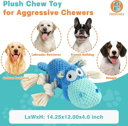 TOOPTATE Squeaky Dog Toys - Plush Stuffed Animal Dog Toys for Large, Medium, Small Dogs to Keep Them Busy (Blue, Large)