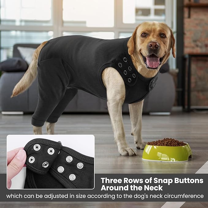 IDOMIK Dog Recovery Suit,Thigh Wound Protective Sleeve for Dogs,Anti Licking Dog Rear Leg Sleeve,Male Female Dog Surgical Clothes,Dog Surgical Suit with Pants Cover,Cone Collar Alternative,Black,3XL