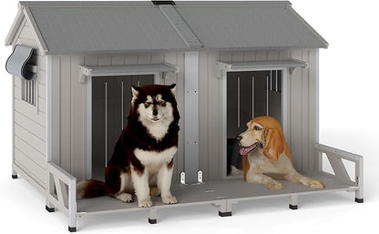 PetsCosset 59.4" L Large Dog House Outdoor & Indoor,Fir Wood Dog Kennel with Weatherproof Openable Asphalt Roof,Spacious Doghouse with Anti-Chewing Metal Edges for Small & Medium & Large Dogs,Grey