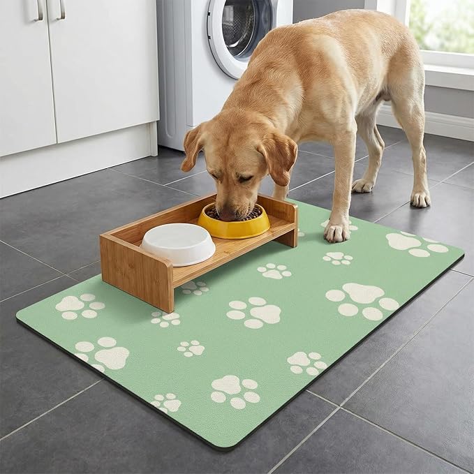 Pet Feeding Mat Dog Cat Food Mat Absorbent No Stains Quick Dry Rubber Bottom Anti-Slip Water Bowl Mats Easy to Clean for Indoor Pet Placemats Water Dispenser Mat