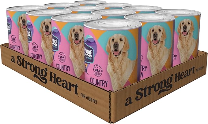 A Strong Heart Wet Dog Food, Country Stew, Made with Real Beef, Peas, & Carrots, Made in The USA, 13.2 oz Can (Pack of 12)