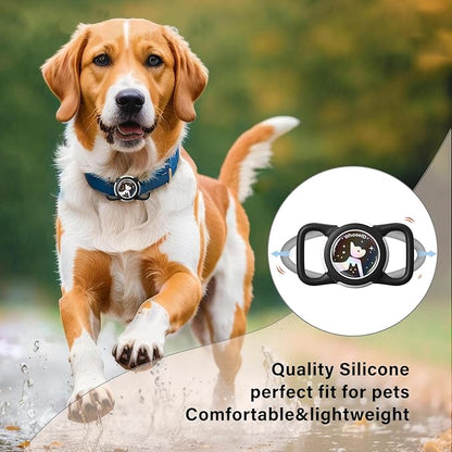 Waterproof Airtag Dog Collar Holder, Silicone & ABS Airtag Holder for Dog & Cat Collars, Ultra-Durable, Lightweight and Protective Airtag Case (Black&Pink-1, Regular)
