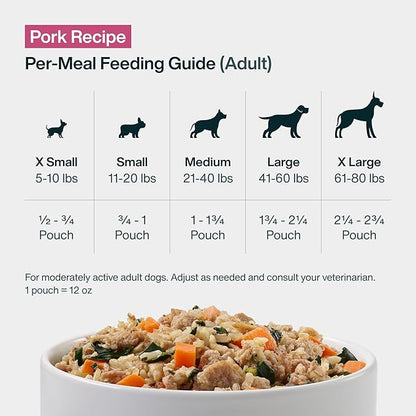 JustFoodForDogs JustFresh Wet Dog Food, Fresh Pet Meals and Toppers with No Preservatives, Resealable Package, Human Grade, Home-Cooked Pork, 12 oz - 7 Pack