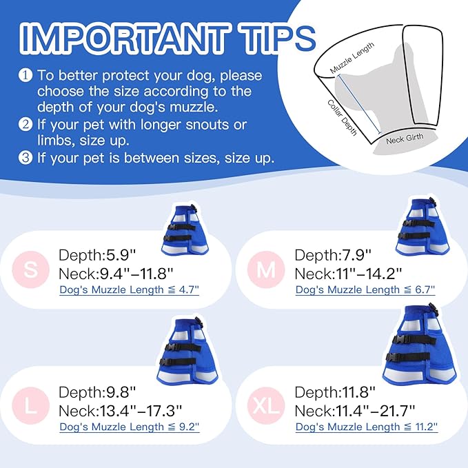 Comfortable Cone for Large Dogs to Stop Licking - Adjustable Elizabethan E-Collar for After Surgery Recovery, Neuter & Wound Protection,Lightweight Breathable Prevent Biting (Blue, XL)