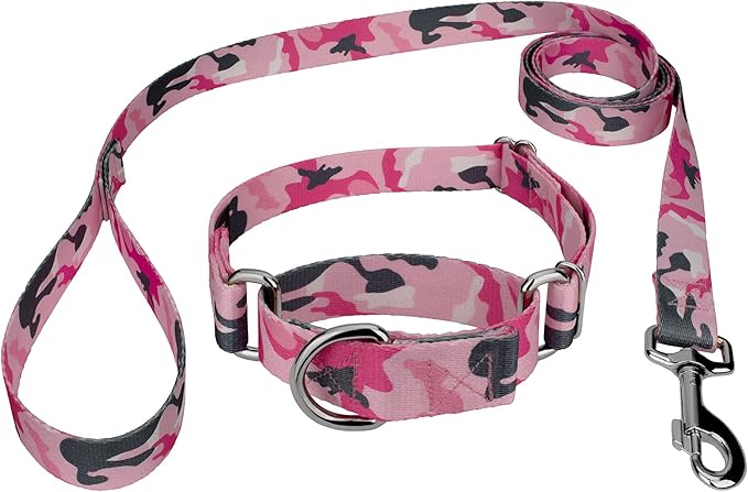 Country Brook Petz - Pink and Grey Camo Martingale Dog Collar and Leash - Camouflage Collection Featuring Rugged Designs (1 Inch, Extra Large)