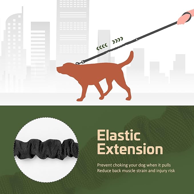 Forestpaw Tactical Dog Leash for Large Dogs,Heavy Duty Bungee Dog Leash with Shock Absorption,2 Padded Handles for Training Running Walking,Adjustable 4-5FT,Black