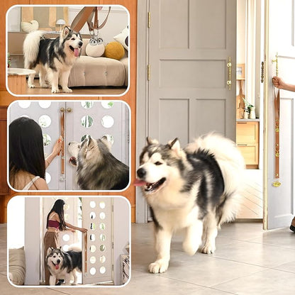 Luckyiren Brown Leather Hanging Door Bells for Dogs to Ring to Go Potty Training Doorbells Tools to Go Outside Dog Accessories Upgraded Puppy Essentials for Home (Silver Jingle Bells)