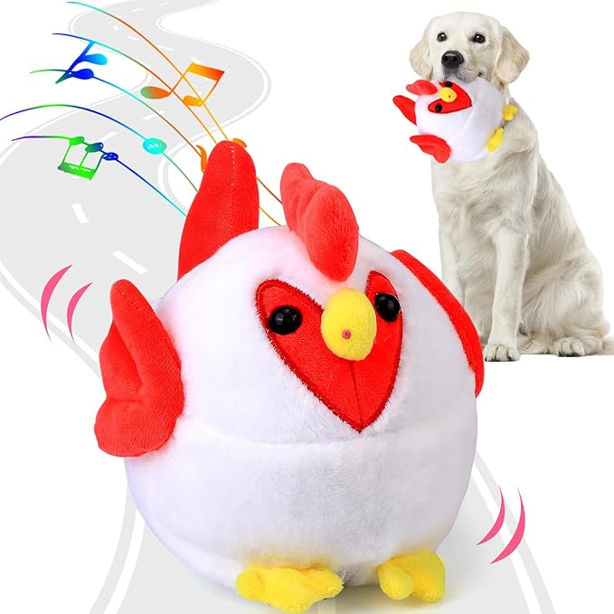 BABORUI Interactive Dog Toys Rooster, Jumping Squeaky Dog Toys with Recording and Music Modes, Rechargeable Moving Dog Chew Toys for Small/Medium/Large Dogs to Keep Them Busy(Rooster)