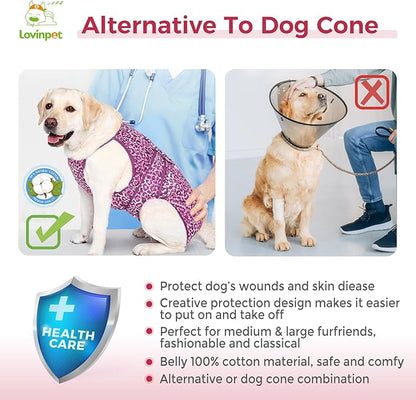 LovinPet Dog Recovery Suit for Large Medium Dogs - Professional Large Dog Recovery Suit,Post-Operative Vest E-Collar Alternative,Legs Without Coverage Design, Leopard Print Style, Pink,XXXL