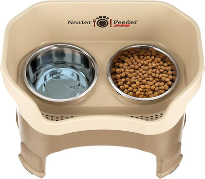 Neater Feeder Deluxe Mess-Proof Elevated Dog Bowls for Large Dogs (40+ lbs), 2 Height Adjustable (14.5” & 17.5”) No-Spill Raised Dog Bowl Stand, Stainless Steel Food Bowl Set, Made in USA, Cappuccino