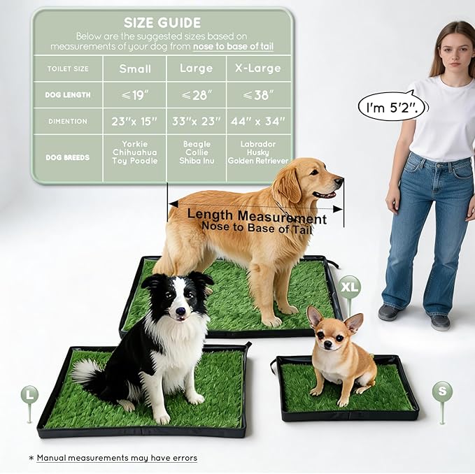 HQ4US 4LEGS Dog Grass Pad with Foldable Dog Litter Box, Extra Large Liner Base (44”×34”) for Balcony, 2 Artficial Grass Pee Pads for Dogs, Pee Pad Holder, Potty Training
