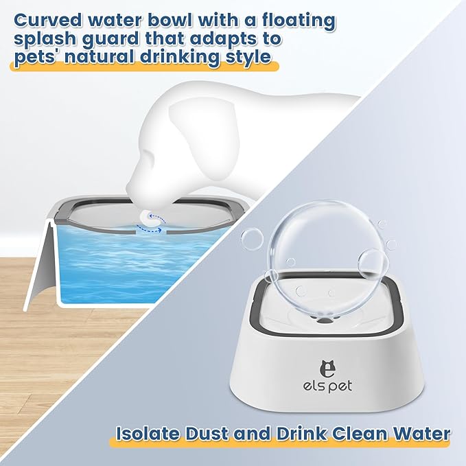 Dog Water Bowl no Spill, 35oz Slow Water Bowl for Dogs, BPA-Free, Anti-Splash & No-Slip Design, 1L Vehicle Carried Travel Spill Proof Pet Bowls, for Small Medium Cats and Pets. (White, 1L)