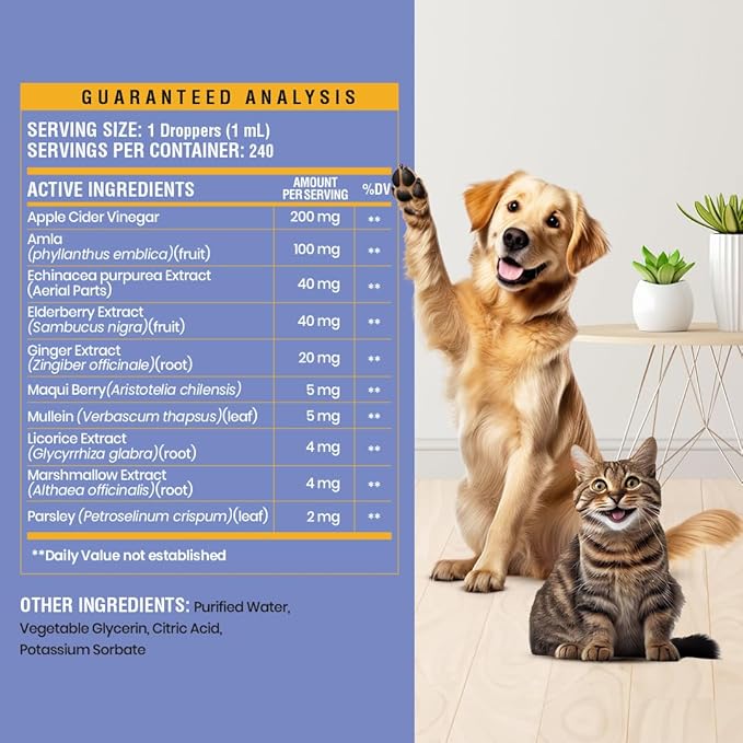 Kennel Cough Support for Dogs & Cats – Helps with Dry, Wet & Barking Cough – Herbal Pet Respiratory & Throat Support, Supports Breathing & Clear Airways – Natural Liquid Supplement – 8oz